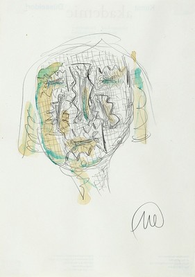 Markus Lüpertz, geb. 1941, Aquarell und Zeichnung, "abstraktes Gesicht", handsigniert, Blattgröße 30 x 21 cm, unter Glas, PP., Rahmen: ...