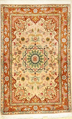 Feiner Täbriz (50 RAJ) "Part-Silk", Persien, ca. 30 Jahre alt, Korkwolle mit Seide, ca. 158 x 102 cm, EHZ: 1-2 (fachkundig gereinigt).
