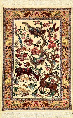 Feiner Esfahan, Persien, ca. 20 Jahre, Korkwolle mit und auf Seide, ca. 101 x 71 cm, Paradies Design, EHZ: 1-2 (fachkundig gereinigt).