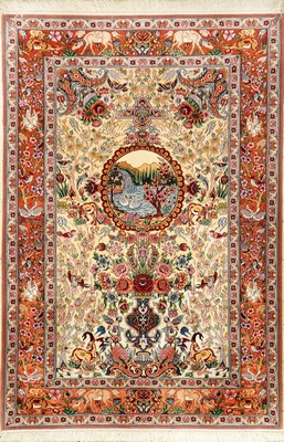 Feiner Seidengrund Esfahan (Paradies Design), Persien, ca. 10 Jahre alt, Korkwolle mit Seidengrund auf Seidenkette, ca. 192 x 132 cm, EHZ: 1-2 ...