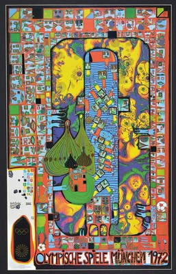 Friedensreich Hundertwasser, 1928-2000, Plakat zu den Olympischen Spielen München 1972, Farboffset, ca. 100x78cm, R.