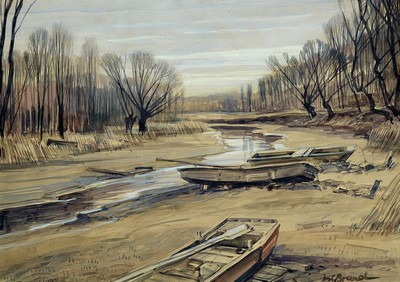 Werner Brand, geb. 1933 Löbau, lebt und arbeitet in der Pfalz, Altwasser zwischen Speyer und Römerberg, Aquarell auf Papier, rechts unten signiert, ...