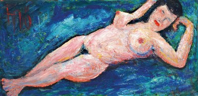 Fritz Börner, 1921 Brandis bei Leipzig-1985 Kaiserslautern, bekannter deutscher Expressionist, Schüler von Max Pechstein in Berlin, hier: liegender ...