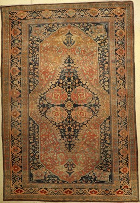 Farahan antik, Persien, 19.Jhd., Wolle auf Baumwolle, ca. 371 x 251 cm, seltene Bordüre, dekorativ, Alters und Gebrauchsspuren