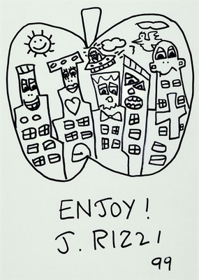 James Rizzi, 1950-2011, Filzstiftzeichnung, handsign., dat. 99, unter Glas gerahmt, gesamt ca. 43,4x34 cm