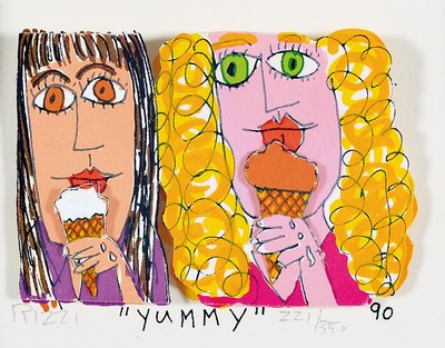 James Rizzi, 1950-2011, Yummy, 3D -Lithographie, 1990, handsign., num. 221/350, Motiv 7,5x5,5 cm, Blattgr. 13,5x11,5 cm