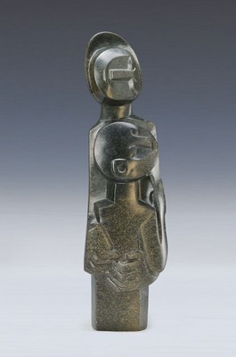 Nikolas Makuberangwa, geb. 1940, zeitgenössischer Künstler aus Zimbabwe, in den 90er Jahren verstorben, hier Mutter und Kind, dunkler, Serpentin, ...