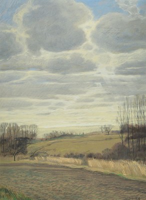 Werner Brand, geb. 1933 Löbbau, lebt und arbeitet in der Pfalz, hier: Bei Römerberg, Pastell auf Papier, signiert und datiert (19)86, Passepartout, ...