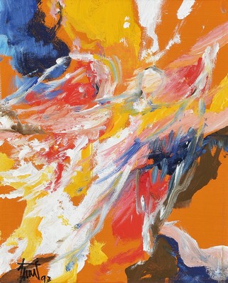 Georg Günter Zeuner, 1923 Dresden -, 2011 Speyer, Engel in Gelb,, Acryl/Leinwand, signiert und dat. 1997, ca. 30 x 23 cm, Rahmen, 44 x 38 cm, verso ...