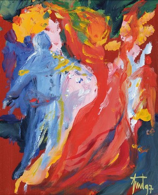 Georg Günter Zeuner, 1923 Dresden -, 2011 Speyer, Bühnentanz, Acryl/Leinwand, signiert und dat. 1997, ca. 30 x 23 cm, Rahmen, 44 x 38 cm, verso ...