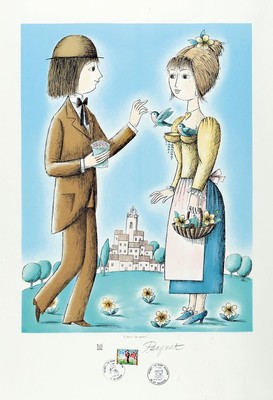 Raymond Peynet, 1908-1999, Lithografie, Titel: "Les Amoureux de la Saint-Valentin", Auflage 600, num. 315/600, sign., unter Glas gerahmt, ...