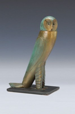 Paul Wunderlich, 1927 Eberswalde - 2010 Saint Pierre-de-Vassols", Bronzeskulptur "Eule", drehbarer Kopf, rückseitig auf der Plinthe ...