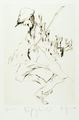 Gertrude Degenhard, geb. 1940, Radierung, Nachtigallen lob, num. 7/25, handsigniert, ca. 34.5 x 24.5 cm, Blattmaß: ca. 53 x 39 cm, unter Glas, Rahmen