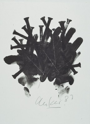 Günther Uecker, geb. 1930, Litho, Nagelbild, signiert und dat. 87, ca. 30 x 22 cm, unter Glas, Rahmen: 32 x 23.5 cm