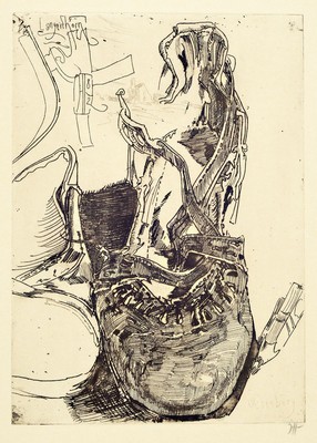 Horst Janssen, 1929-1995, zwei Radierungen mit Schuhmotiven, beide handsigniert, , beide handsigniert, je ca. 44x32cm
