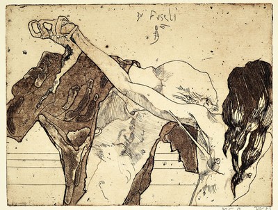 Horst Janssen, 1929-1995, Alp zu Füssli, Radierung von 1973, Probedruck, handsigniert, ca. 19x25cm