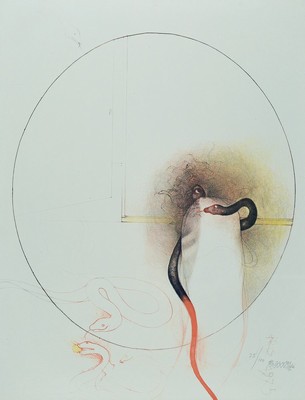 Bruno Bruni, geb. 1935 Gradara/Italien, Medusa, Farblithographie von 1975, handsign. und num, 25/100, ca. 65x50cm, u.Gl., R.