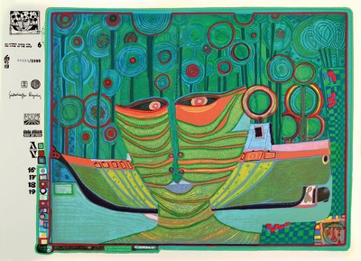 Friedensreich Hundertwasser, 1928-2000, Serigraphie mit farbigen Metallprägungen auf Schoeller Stern Papier, Blattgröße 49.3 x 67 cm, ...