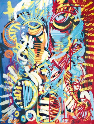 Leon Löwentraut, geb. 1998, "Different Minds" 2017, Pigmentdruck und Acryl auf Bütten, von Hand übermalt, handsigniert und num. 23/25, ...