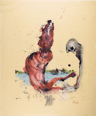 Horst Janssen, 1929 - 1995, Aquarell auf hand-geschöpften Japan Bütten über Lithographie, doppelt monogrammiert und dat. 1994, 81 x 69 cm, unter ...