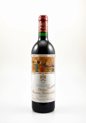 1 Flasche 1991 Chateau Mouton Rothschild, Pauillac, Premier Grand Cru Classe, ca. 75 cl,12,5 % Vol., Füllstand: into neck, sehr guter ...
