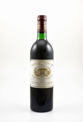 1 Flasche 1981 Chateau Margaux, Margaux, Premier Grand Cru Classe, ca. 75 cl, Füllstand: top shoulder, sehr guter Erhaltungszustand, unverkostet, ...