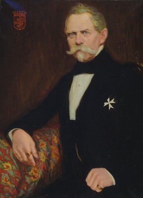 Rudolf Scheffler, 1884 Zwickau-1973 Old Lyme/Connecticut, Paar Porträts von Mann und Frau mit dazugehörigem Wappen, er mit Orden an der Brust, ...