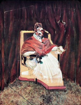 Francis Bacon, 1909-1992, Plakat, Farboffset, study for portrait of pope innocent, unsign., Blatt ca. 70x50 cm, gesamt ca. 83x62 cm