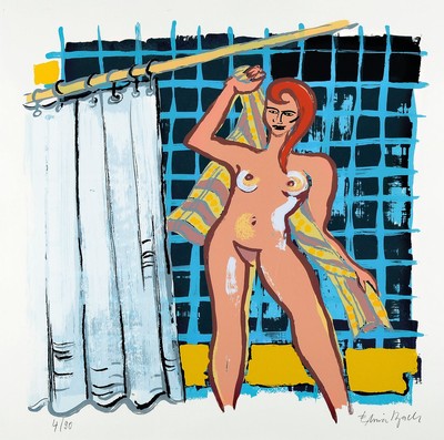 Elvira Bach, geb. 1951, Farbserigraphie, handsigniert und num. 4/90, ca. 48x50cm, u.Gl., (Glas besch.), R. ca. 72x70cm