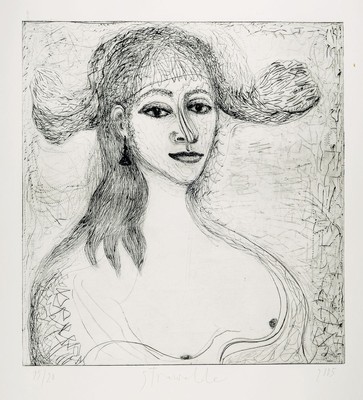 Srawalde, Russ auf Papier, sign., dat. num. 15/26, Motiv ca. 53x49 cm, gesamt 100x71 cm