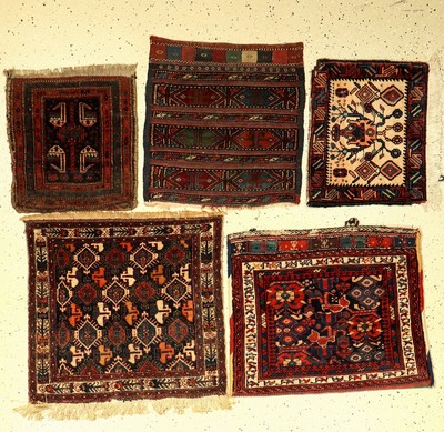 Konvulut(5 Lots), Persien, um 1900 bis 1940, Wolle auf Wolle,Afschar Taschenfront ca, 64 x 59 cm,Afschar Tasche, ca 60 x 50 cm, Weramin Taschenfront ...