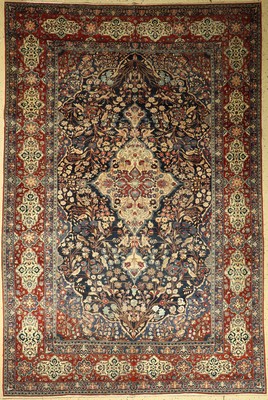Feiner Esfahan antik, Persien, um 1900, Wolle auf Baumwolle, ca. 313 x 209 cm, EHZ: 4,komplett getuschtes Gewebe