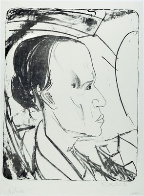 Erich Heckel, 1883-1970, Bildnis E. Grohe, Lithographie auf Vellum, handsigniert, datiert 1920, Passepartout, unter Glas gerahmt, ca. 49x39cm/80x60cm