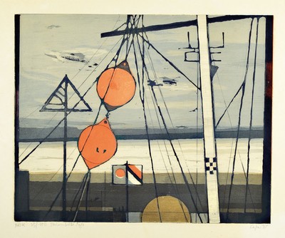 Otto Eglau, 1917 Berlin - 1988 Kampen, Schiff Stumbälle Sylt, 1975, Farbradierung, 840 K 235/100, handsigniert, dat., ca. ca. 40 x 49cm, unter Glas, ...