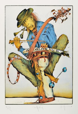 Gertrude Degenhard,geb. 1940, On the Road, Farbradierung, num. 186/200, bet., handsigniert, ca. 49.5 x 34 cm, unter Glas, Rahmen: 72 x 54.5 cm