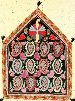Lakai Stickerei, Usbekistan, um 1930/40, Seide auf Samt, ca. 85 x 64 cm, EHZ: 2
