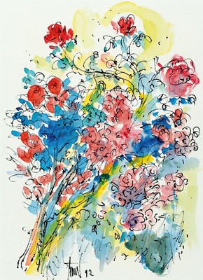 Georg Günter Zeuner, 1923 Dresden-2011 Speyer, Blumenstilleben, Tusche und Aquarell auf Papier, signiert und dat. 92, ca. 37x27cm, PP, u.Gl., R. ca. ...