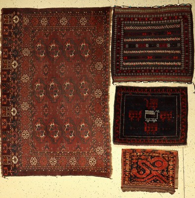 Konvulut 4 Stücke,2xBelutsch Taschenfronten, Persien um 1930, Wolkenband Beschir Taschenfront.1x Jomud Tschowal, Turkmenistan.