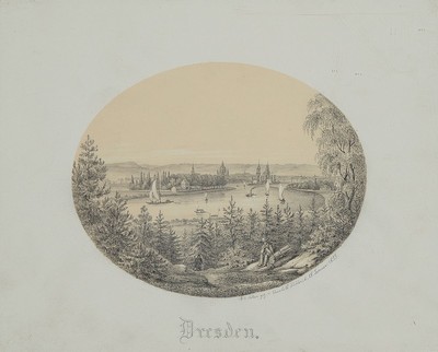 Elisabeth Hübler, 1837 Dresden-1883 Blasewitz, Blick auf Dresden, Bleistift auf Papier, rechts unten bez.: n. d. Natur gez. v. Elisabeth Hübler d. ...