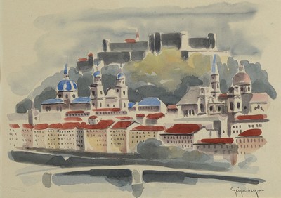 Otto Geigenberger, 1881 Wasserburg/Inn-1946 Ulm, Blick auf Salzburg, Aquarell auf Papier, rechts unten signiert, ca. 29x41cm, u. Gl., R. ca. 34x46cm