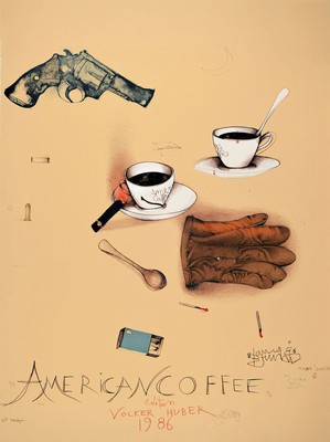 Bruno Bruni, geb. 1935 Gradara/Italien, American Coffee, Farblithographie von 1986, handsigniert und num. 47/150, ca. 84.5x63cm