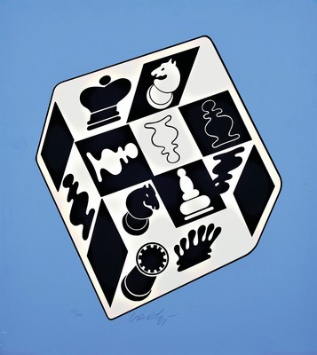 Viktor Vasarely, 1908-1997, 2 Farbsiebdrucke "Schach", beide handsigniert, num. 26/100 bzw. 24/100, Blattgr. ca. 45x40cm