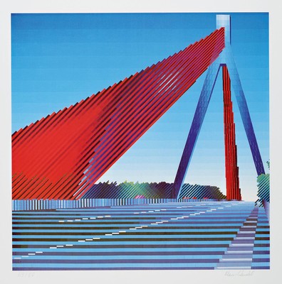 Klaus Wendel, 1835 Wollmesheim-2005, Studium an der Akademie Karlsruhe bei Karl Hubbuch, hier: Die Autobahnbrücke bei Speyer, Farboffset, ...