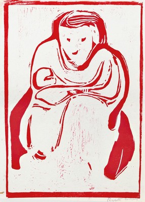 Charlotte Hilmer, 1909-1958 Hamburg, Holzschnitt auf Büttenpapier, handsigniert, kleine Fehlstelle an der linken unteren Ecke, ca. 46x36cm, u.Gl., ...