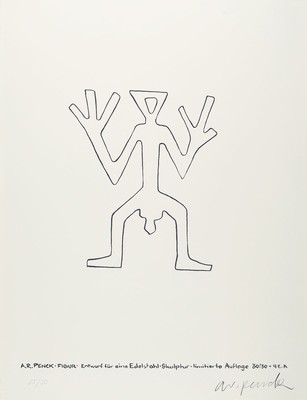 A.R. Penck, 1939-2017, Siebdruck, Figur - Entwurf für eine Edelstahl Skulptur - limitierte Auflage 30 + 30 + 4 E.A., hier num. 25/30 und ...