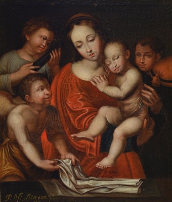 Johannes Leutzgen, Maler aus Graach, 18. Jh., hier: Mutter Gottes mit Jesuskind und dem Johannesknaben, Öl/Lwd, re. u. signiert und dat. 1801, ...