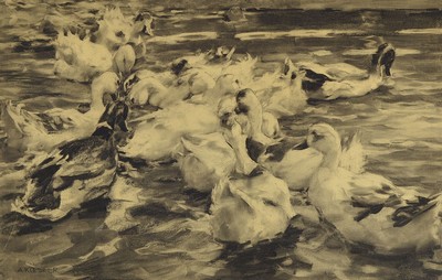 Zuschreibung: Alexander Koester, 1864 Bergneustadt - 1932 München, Studium an der Karlsruher Akademie, bei K. Hoff und Kalckreuth, berühmter Tier- ...