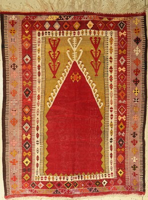 Anatolischer Gebetskelim alt, Türkei, um 1940, Wolle auf Wolle, ca. 176 x 138 cm, EHZ: 2