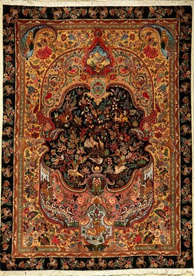 Feiner Täbriz alt (50 RAJ), Persien, ca. 60Jahre, Korkwolle mit Seide, ca. 214 x 155 cm, dekorativ, EHZ: 2, seltenes Design