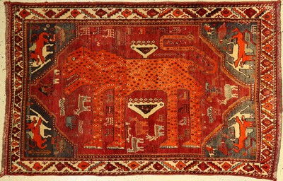 Gabbeh Löwenteppich, Gashgai, Persien, um 1950, Wolle auf Wolle, ca. 173 x 112 cm, EHZ: 2-3